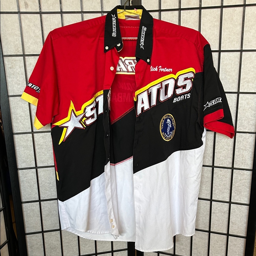 Stratos Boats Men's Red, Black, and White Casual Shirt